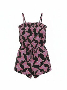 S.W.A.K. Blue and Pink Butterfly Print Sunsuit Short Romper Girls 3T